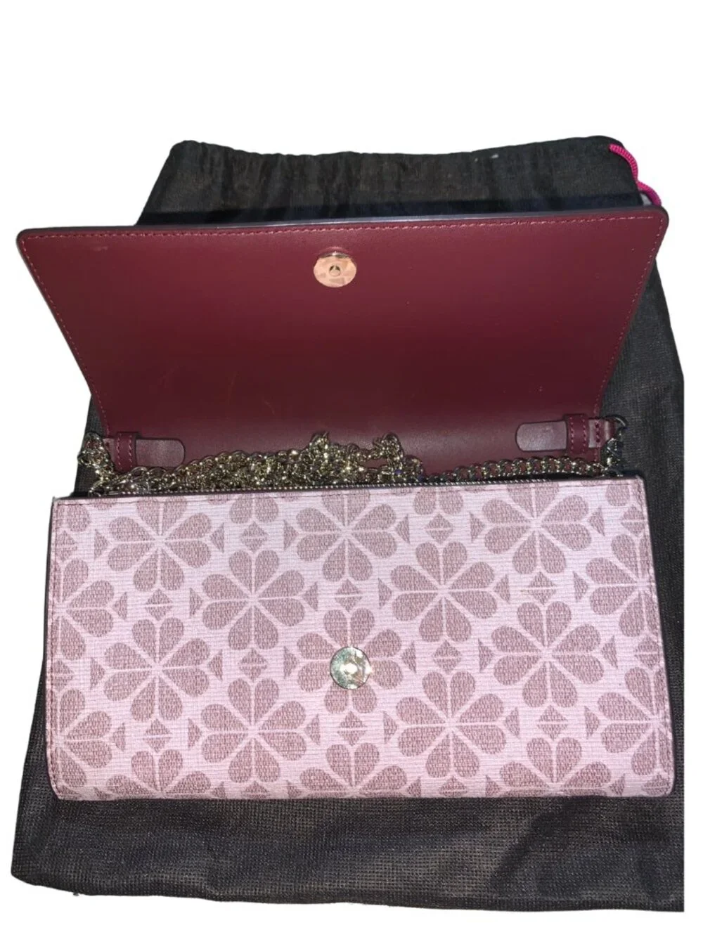 Kate Spade Flower Coated Canvas Chain Clutch with Chain Strap - Like New